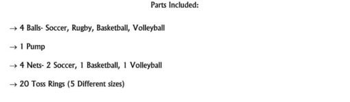 Funphix Sport Set Accessories 4 Nets-2 soccer nets, 1 volleyball net, 1 basketball net; 4 Balls-Soccer, Rugby, Basketball, Volleyball; Pump; 20 Toss Rings-in 5 different sizes - Image 2