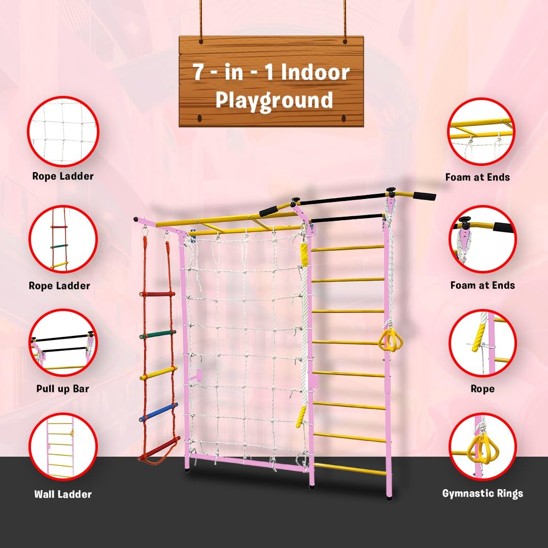 Funphix 7 In 1 Swedish Ladder Wall Gym Set - Large - Pink - Image 4