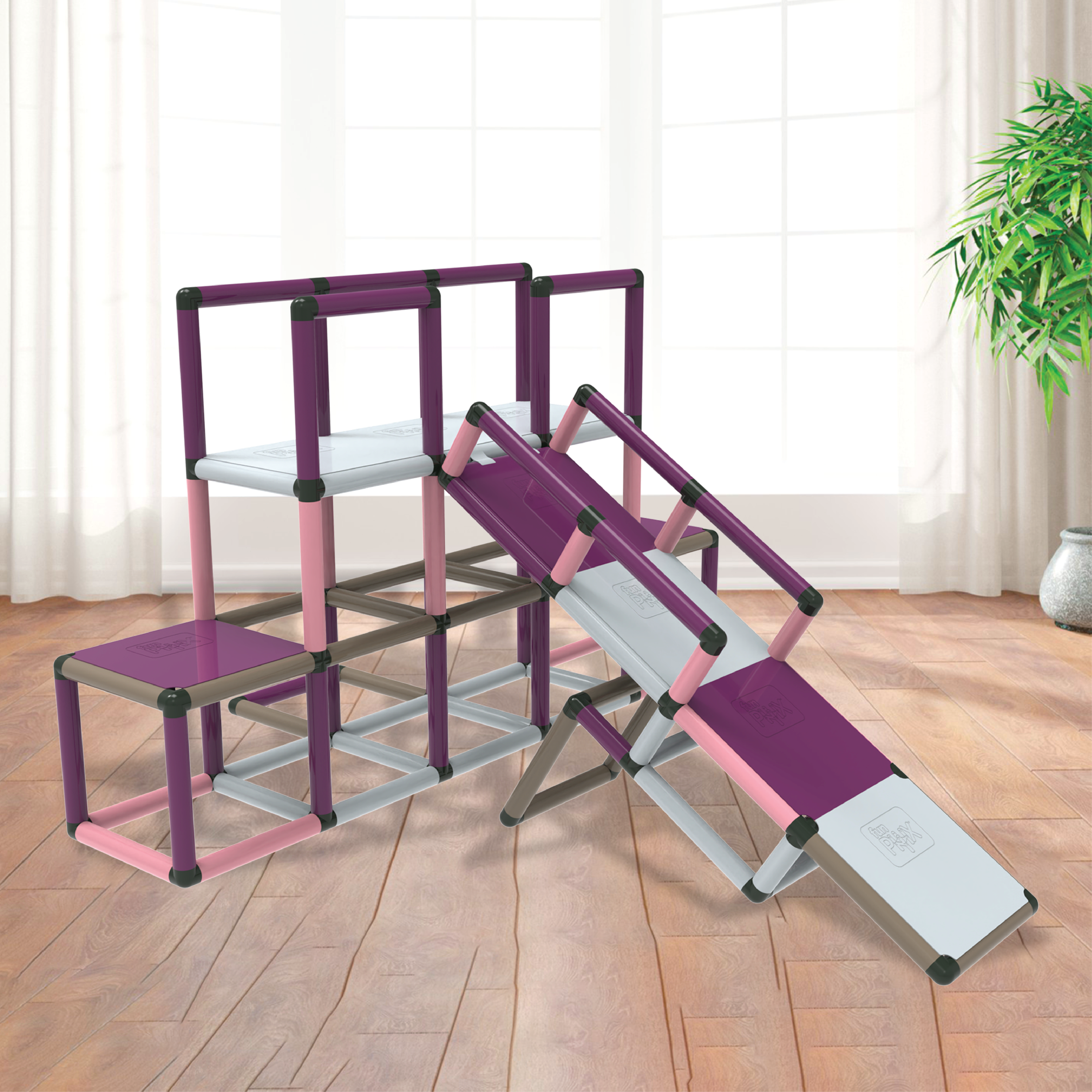 All -in-1 Construction Set – STEM Learning Indoor/Outdoor Toy - Neutral Colors - Grey, Pink, purple