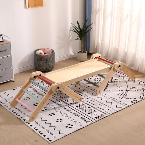 Funphix Kids Modular Wooden Pikler with Ramp/Slide - Colored - Image 5