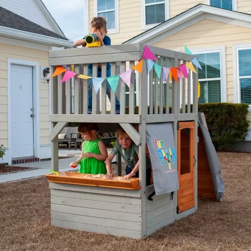 Funphix Lookout Post Outdoor Wooden Playhouse, Buildable Kids Backyard Playset with Climbing Ramp - Image 5