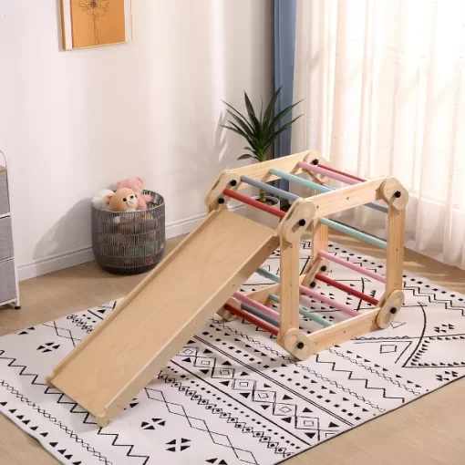 Funphix Kids Modular Wooden Pikler with Ramp/Slide - Colored - Image 3