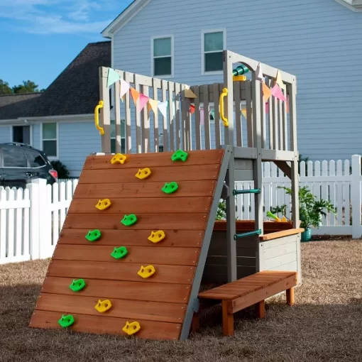 Funphix Lookout Post Outdoor Wooden Playhouse, Buildable Kids Backyard Playset with Climbing Ramp - Image 2