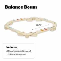 Kids Gymnastics Balance Beam Set with Stepping Stones; Adjustable Wooden Balance Board - Create Unlimited Indoor Obstacle Courses for Kids; Toddler Gymnastics Equipment for Home or Montessori Playroom