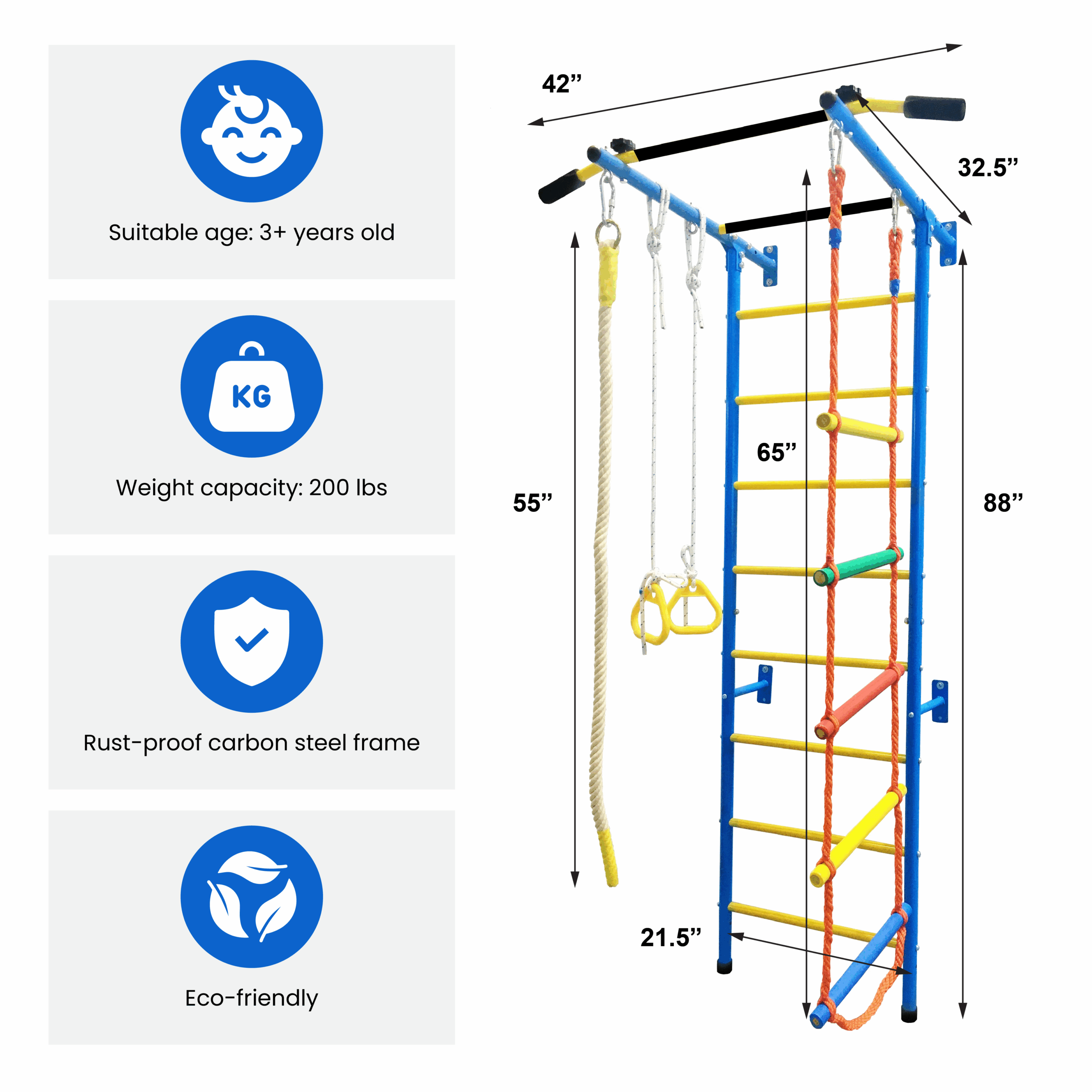 Funphix 5 In 1 Swedish Ladder Wall Gym Set - Image 4