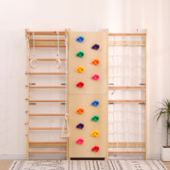 Funphix Kids Indoor Swedish Ladder Space-Saving Wall Playground Playset; All-In-One Play Gym - Rock Climbing Wall, Pull-Up Bar, Swing, Rope Climber and Wooden Ladder and Swing Set for Kids