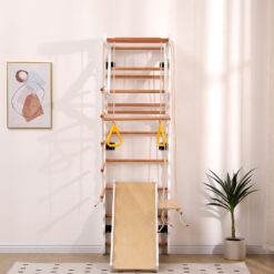 Funphix 8-in-1 Wooden Indoor Jungle Gym Swedish Ladder Playset, (Includes Wooden Swing, Rings, and Rope Ladder) - White