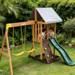 Funphix Backyard Kids Playset with Slide, Climbing Wall & Double Swing
