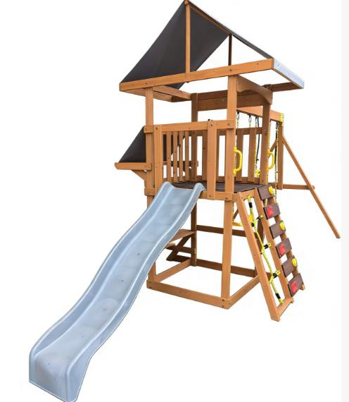 Funphix Outdoor Adventure Wooden Playset with Slide, Double Swings & Climbing Wall - Image 10