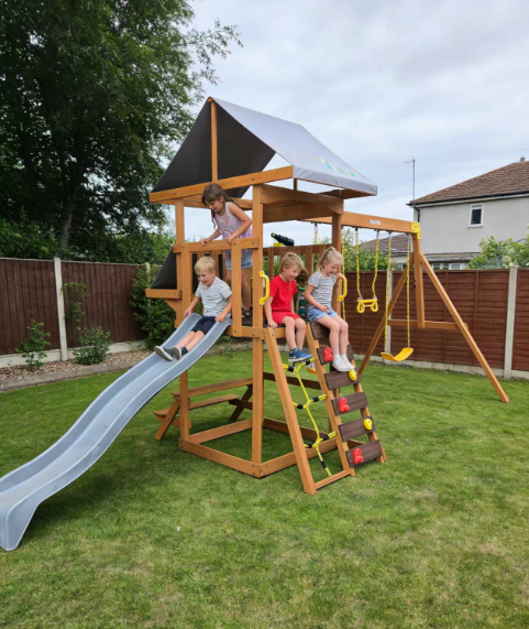 Funphix Outdoor Adventure Wooden Playset with Slide, Double Swings & Climbing Wall - Image 8