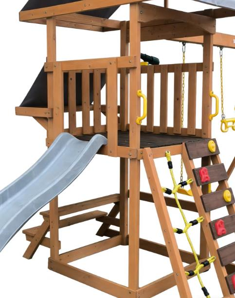 Funphix Outdoor Adventure Wooden Playset with Slide, Double Swings & Climbing Wall - Image 11
