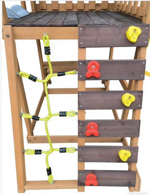 Funphix Outdoor Adventure Wooden Playset with Slide, Double Swings & Climbing Wall - Image 13