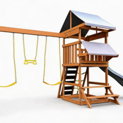 Funphix Outdoor Adventure Wooden Playset with Slide, Double Swings & Climbing Wall