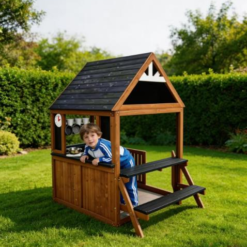 Funphix Cedar Kids Playhouse Kitchen with Picnic Bench