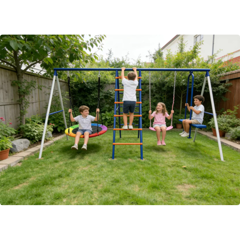 Funphix Swing Set with Climbing Frame & Saucer Swing - Image 3