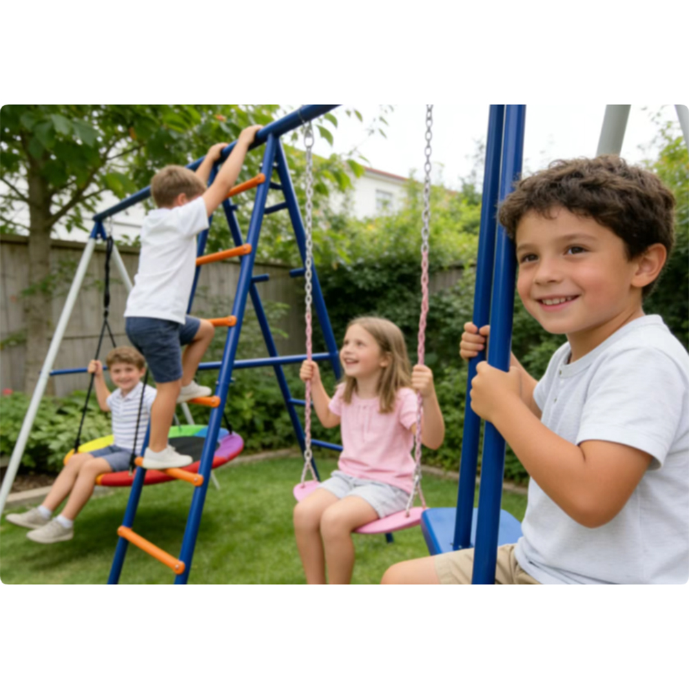 Funphix Swing Set with Climbing Frame & Saucer Swing - Image 5