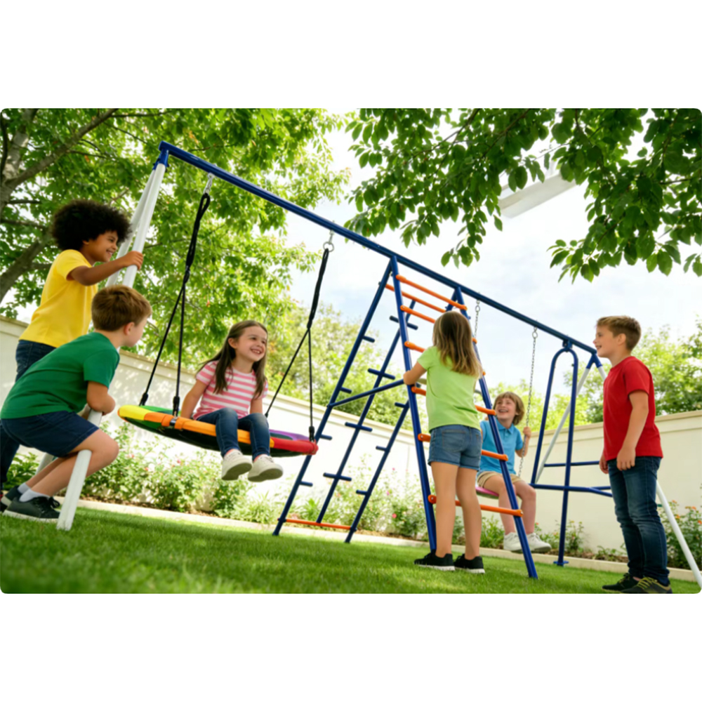 Funphix Swing Set with Climbing Frame & Saucer Swing - Image 6