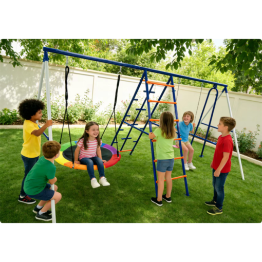 Funphix Swing Set with Climbing Frame & Saucer Swing - Funphix