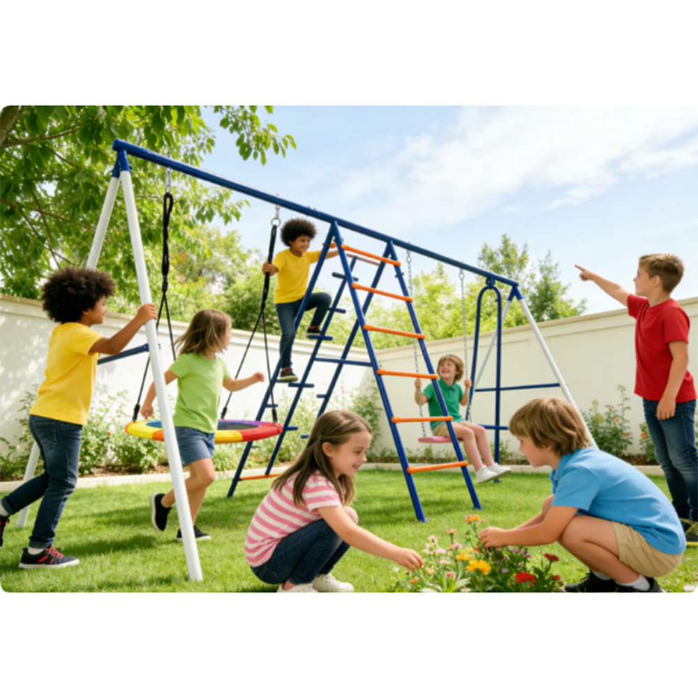 Funphix Swing Set with Climbing Frame & Saucer Swing - Image 2