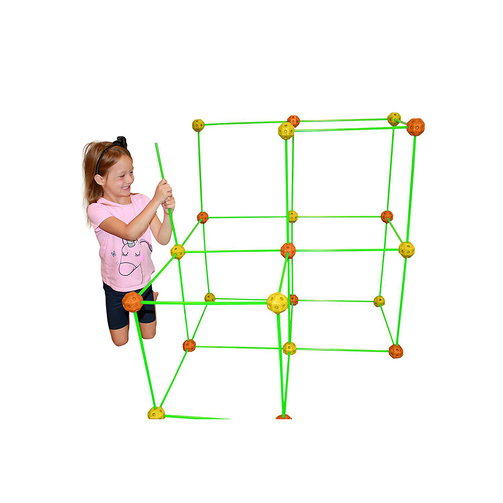 Funphix 77 Pc Fort Building Kit with Glow in The Dark Sticks – Fun Construction Toy for Age 5+ Creative Play – Encourages Imagination & Teamwork (Blue and Green Balls) - Image 7