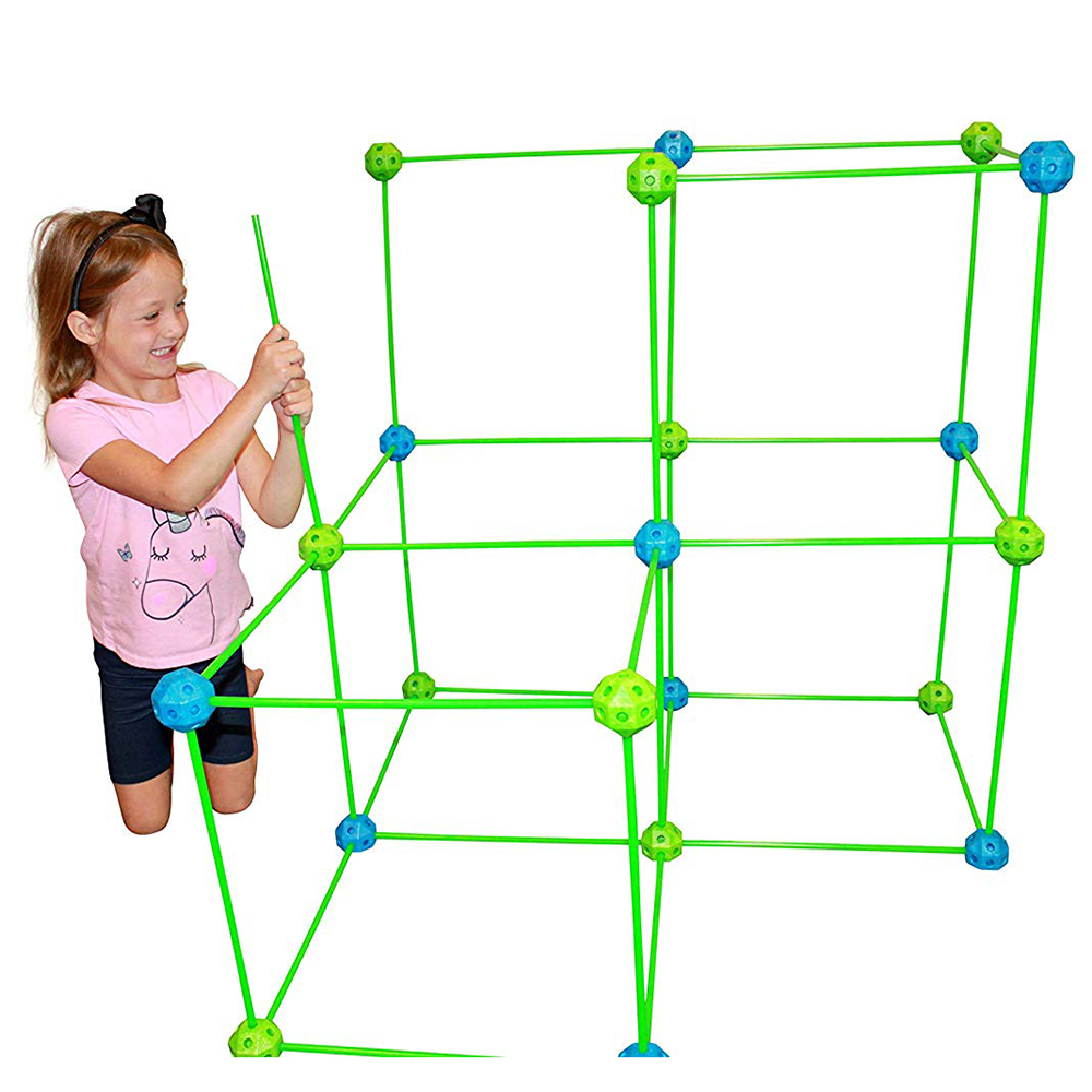 Funphix 77 Pc Fort Building Kit with Glow in The Dark Sticks – Fun Construction Toy for Age 5+ Creative Play – Encourages Imagination & Teamwork (Blue and Green Balls) - Image 2