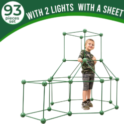 Funphix 93 Pc Super Soldier Army Kit – Age 5+ Army Fort Building Kit with Green Poles, Army Sheet & Lights – Fun Construction Toy Encourages Imagination