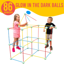 Funphix 86 Pc Glow Glow Rainbow Kit – Age 5+ Colorful Glow in The Dark Fort Building Kit – Fun Fort Construction Toy Encourages Creative Play