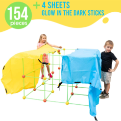 Funphix Fort 154 Pc Set for Supersized Glow in The Dark Fort Building + 4 Colored Sheets – Encourages Teamwork, Stimulates Imagination for Age 5+ (Orange Yellow Balls)