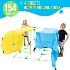 Funphix Fort 154 Pc Set for Supersized Glow in The Dark Fort Building – Encourages Teamwork, Stimulates Imagination for Age 5+ (Green Blue Balls)