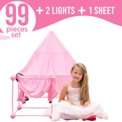 Funphix 99 Pc Princess Castle Kit with Pink Poles, Net Sheet & Lights – Age 5+ Fun Fort Building Toy – Encourages Young Imaginations
