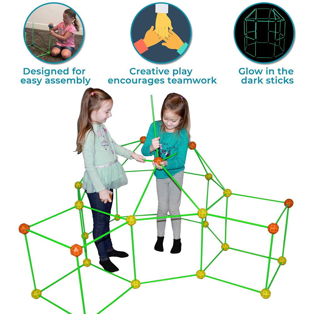 Funphix Fort 154 Pc Set for Supersized Glow in The Dark Fort Building – Encourages Teamwork, Stimulates Imagination for Age 5+(Orange / Yellow Balls) - Image 2