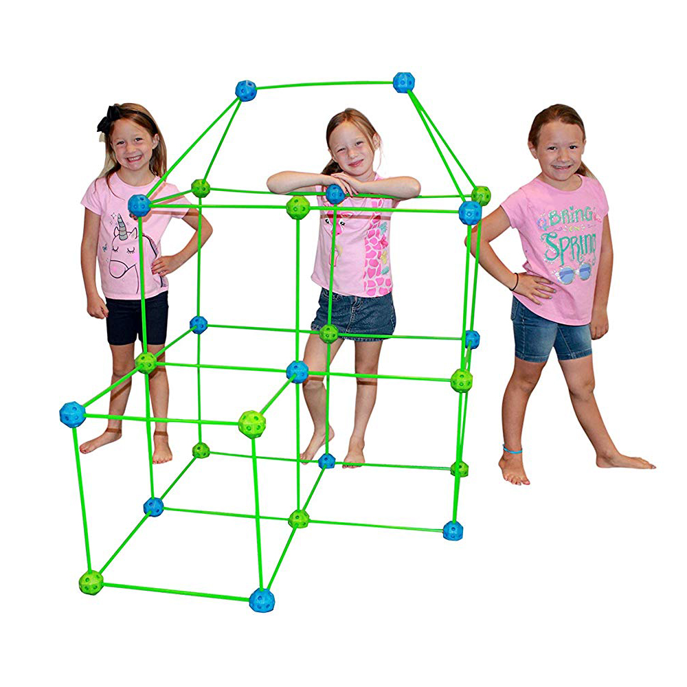 Funphix 77 Pc Fort Building Kit with Glow in The Dark Sticks – Fun Construction Toy for Age 5+ Creative Play – Encourages Imagination & Teamwork (Blue and Green Balls)